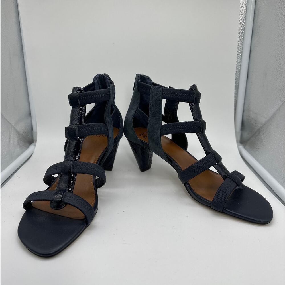 Donald J. Pliner Arcadia Caged Crinkle Patent Leather Heeled Sandals Black 8.5